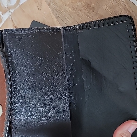 Leather Brown Cowhide Wallet Black Leather Trim - Picture 8 of 12